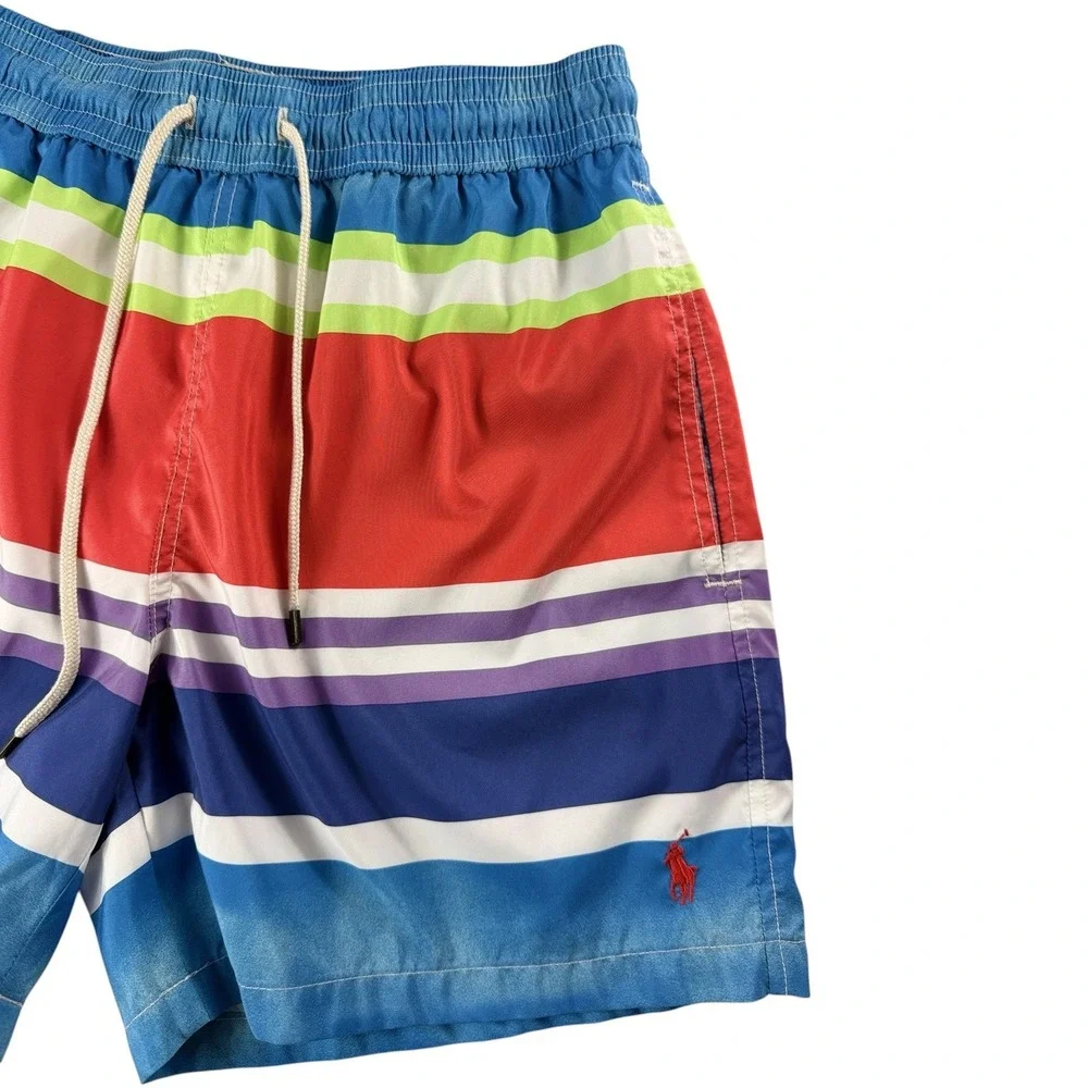 Polo Ralph Lauren Mens Medium Striped Swim Trunks Multi Color Mesh Lined Shorts